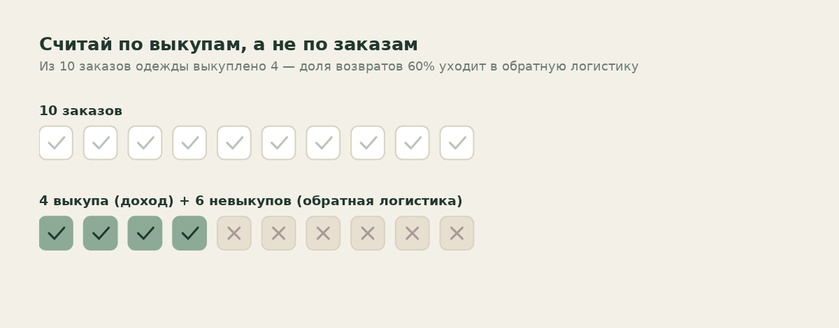 10 заказов и 4 выкупа: 6 невыкупов уходят в обратную логистику